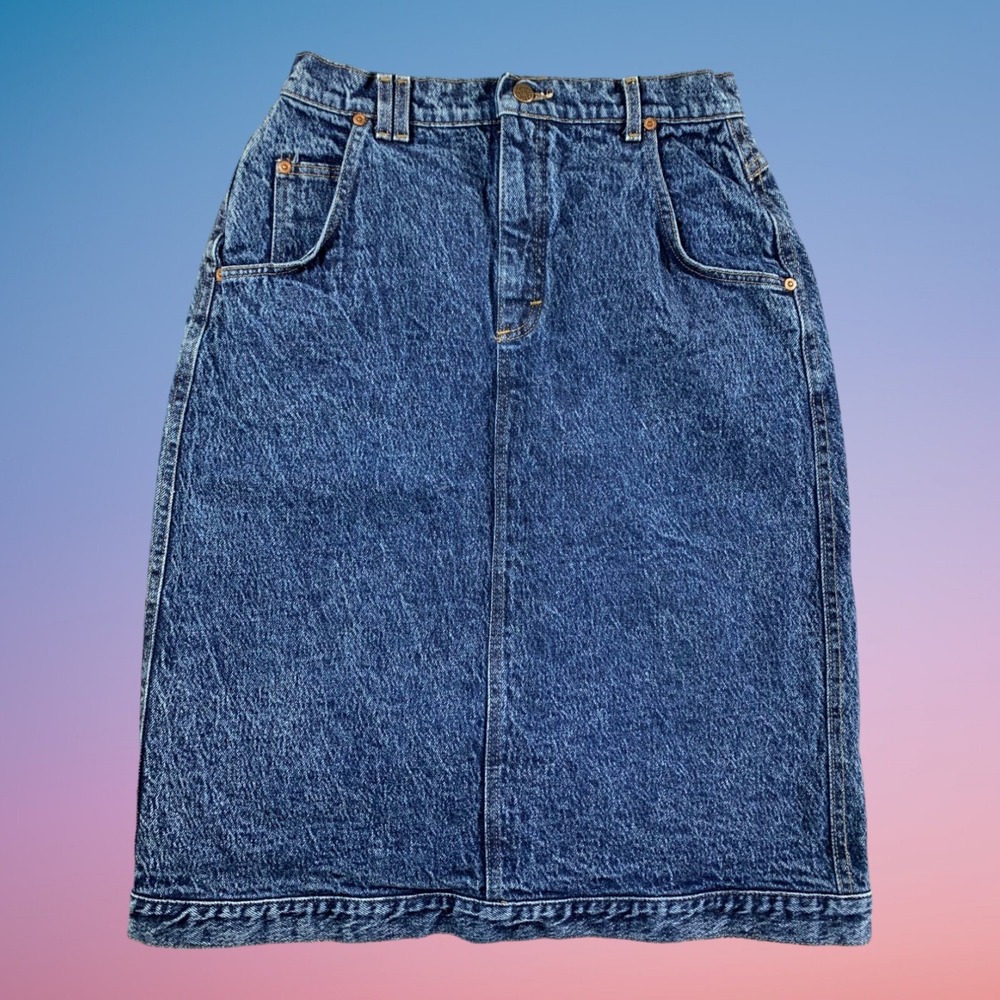 Vintage‎ Lee Denim Skirt Womens 14 High Waist Medium Wash Midi Y2K 90s USA - Picture 11 of 12